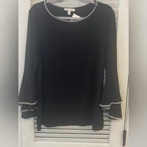 NWT CHAUS Black Blouse with crystal accent